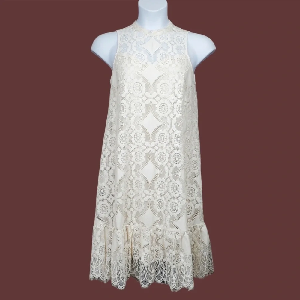 Anthropologie Floreat Manon sleeveless ivory lace shift dress size 6 - Picture 1 of 7